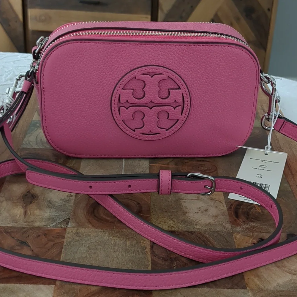 TORY BURCH MILLER MINI LEATHER CROSSBODY DOUBLE T APPLIQUE + DUST BAG NWT ❤️ - Picture 3 of 11